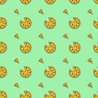 Pizza, seamless pattern, vector. Pattern of pizza and pizza slices on a green background. vector