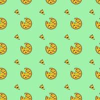 Pizza, seamless pattern, vector. Pattern of pizza and pizza slices on a green background. vector