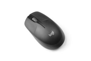 KHARKIV, UKRAINE - MARCH 5, 2021 Logitech wireless mouse on white background. Logitech is a Swiss multinational manufacturer of computer peripherals photo