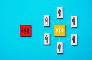 People gather around a successful business team. Investors are interested in the company's success. Enlist support, customer acquisition. Competition for deal contract. Attract new workers photo