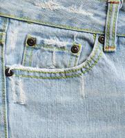 Blue denim Jeans pocket texture background closeup photo