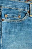 Blue denim Jeans pocket texture background closeup photo