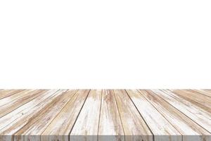 Empty wooden table top isolated on white background for product display montage photo
