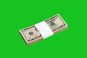 fajo de billetes de dólar estadounidense aislado en verde chroma keyer. paquete de dinero americano con alta resolución en máscara verde perfecta foto