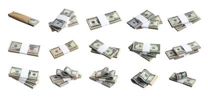 Big set of bundles of US dollar bills isolated on white. Collage with many packs of american money with high resolution on perfect white background photo