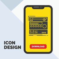 rack. component. module. sound. studio Glyph Icon in Mobile for Download Page. Yellow Background vector