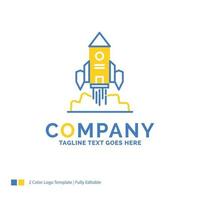 Rocket. spaceship. startup. launch. Game Blue Yellow Business Logo template. Creative Design Template Place for Tagline. vector