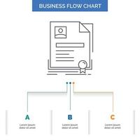 Contract. badge. Business. agreement. certificate Business Flow Chart Design with 3 Steps. Line Icon For Presentation Background Template Place for text vector