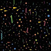 Vector abstract Black Background with many falling tiny colorful confetti pieces and ribbon. Carnival. Christmas or New Year decoration colorful party pennants for birthday. festival