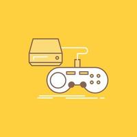 Console. game. gaming. playstation. play Flat Line Filled Icon. Beautiful Logo button over yellow background for UI and UX. website or mobile application vector