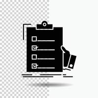 checklist. check. expertise. list. clipboard Glyph Icon on Transparent Background. Black Icon vector