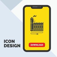 consumo. recurso. energía. fábrica. icono de glifo de fabricación en el móvil para la página de descarga. fondo amarillo vector