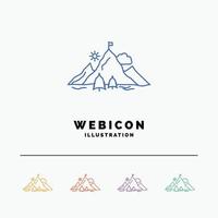 achievement. flag. mission. mountain. success 5 Color Line Web Icon Template isolated on white. Vector illustration