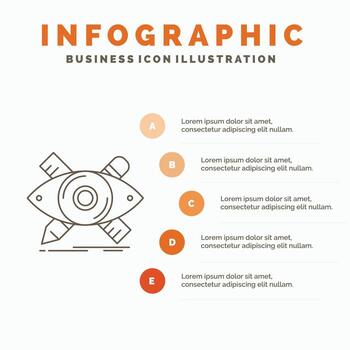 diseño. diseñador. ilustración. bosquejo. Plantilla de infografías de herramientas para sitio web y presentación. icono de línea gris con ilustración de vector de estilo infográfico naranja