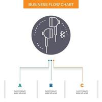 Headphone. ear. phone. bluetooth. music Business Flow Chart Design with 3 Steps. Glyph Icon For Presentation Background Template Place for text. vector