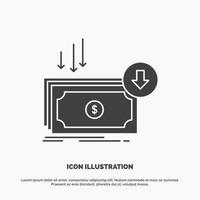 negocio. costo. Corte. gastos. Finanzas. icono de dinero símbolo gris vectorial de glifo para ui y ux. sitio web o aplicación móvil vector