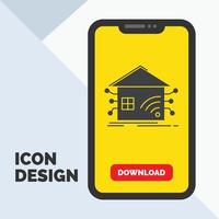 automatización. hogar. casa. inteligente. icono de glifo de red en el móvil para la página de descarga. fondo amarillo vector