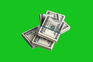 Bundle of US dollar bills isolated on chroma keyer green. Pack of american money with high resolution on perfect green mask photo