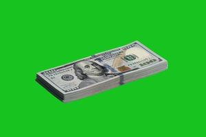 fajo de billetes de dólar estadounidense aislado en verde chroma keyer. paquete de dinero americano con alta resolución en máscara verde perfecta foto