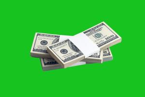 Bundle of US dollar bills isolated on chroma keyer green. Pack of american money with high resolution on perfect green mask photo