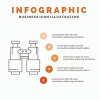 prismáticos. encontrar. búsqueda. explorar. plantilla de infografías de camping para sitio web y presentación. icono de línea gris con ilustración de vector de estilo infográfico naranja