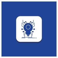 Blue Round Button for Bug. insect. spider. virus. App Glyph icon vector