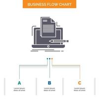 Coder. coding. computer. list. paper Business Flow Chart Design with 3 Steps. Glyph Icon For Presentation Background Template Place for text. vector