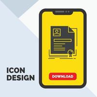 Contract. badge. Business. agreement. certificate Glyph Icon in Mobile for Download Page. Yellow Background vector