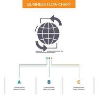 Connectivity. global. internet. network. web Business Flow Chart Design with 3 Steps. Glyph Icon For Presentation Background Template Place for text. vector