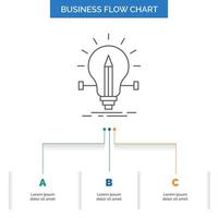 bulbo. creativo. solución. luz. diseño de diagrama de flujo de negocios de lápiz con 3 pasos. icono de línea para el lugar de plantilla de fondo de presentación para texto vector