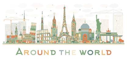 Abstract Travel Concept Around the World with Famous International Landmarks. vector