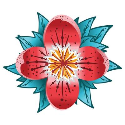 Vector of beautiful red orchid petals with green leaves