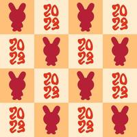 New Year 2023 seamless pattern with rabbits silhouettes. vector