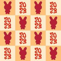 New Year 2023 seamless pattern with rabbits silhouettes. vector