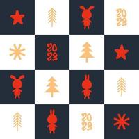 año nuevo 2023 de patrones sin fisuras con liebres y árboles de navidad. vector