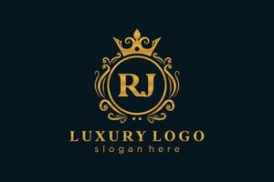 Initial RJ Letter Royal Luxury Logo template in vector art for Restaurant, Royalty, Boutique, Cafe, Hotel, Heraldic, Jewelry, Fashion and other vector illustration.