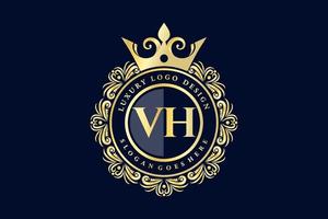 VH Initial Letter Gold calligraphic feminine floral hand drawn heraldic monogram antique vintage style luxury logo design Premium Vector