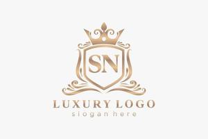 Initial SN Letter Royal Luxury Logo template in vector art for Restaurant, Royalty, Boutique, Cafe, Hotel, Heraldic, Jewelry, Fashion and other vector illustration.