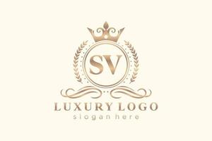 Initial SV Letter Royal Luxury Logo template in vector art for Restaurant, Royalty, Boutique, Cafe, Hotel, Heraldic, Jewelry, Fashion and other vector illustration.