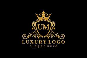 Initial UM Letter Royal Luxury Logo template in vector art for Restaurant, Royalty, Boutique, Cafe, Hotel, Heraldic, Jewelry, Fashion and other vector illustration.