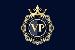 VP Initial Letter Gold calligraphic feminine floral hand drawn heraldic monogram antique vintage style luxury logo design Premium Vector