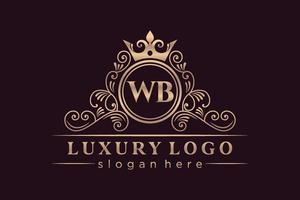 WB Initial Letter Gold calligraphic feminine floral hand drawn heraldic monogram antique vintage style luxury logo design Premium Vector