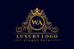 WA Initial Letter Gold calligraphic feminine floral hand drawn heraldic monogram antique vintage style luxury logo design Premium Vector