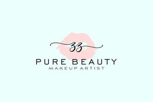 Initial ZZ Watercolor Lips Premade Logo Design, Logo for Makeup Artist Business Branding, Blush Beauty Boutique Logo Design, Calligraphy Logo with creative template. vector