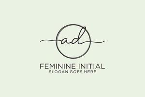 Initial AD handwriting logo with circle template vector logo of initial signature, wedding, fashion, floral and botanical with creative template.
