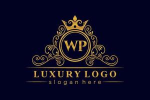 wp letra inicial oro caligráfico femenino floral dibujado a mano monograma heráldico antiguo estilo vintage diseño de logotipo de lujo vector premium