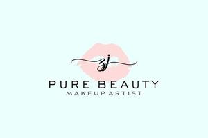 Initial ZJ Watercolor Lips Premade Logo Design, Logo for Makeup Artist Business Branding, Blush Beauty Boutique Logo Design, Calligraphy Logo with creative template. vector