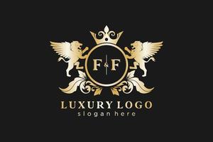 Initial FF Letter Lion Royal Luxury Logo template in vector art for Restaurant, Royalty, Boutique, Cafe, Hotel, Heraldic, Jewelry, Fashion and other vector illustration.