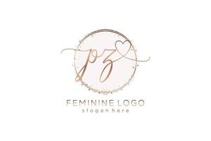 Initial PZ handwriting logo with circle template vector logo of initial wedding, fashion, floral and botanical with creative template.