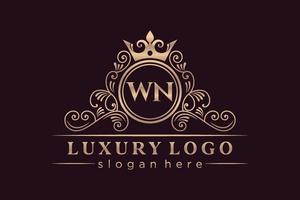 WN Initial Letter Gold calligraphic feminine floral hand drawn heraldic monogram antique vintage style luxury logo design Premium Vector